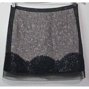 NEW Rochas Women Skirt 38 Wool Blend Sequin Mesh Gray Black Moto Designer Core